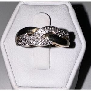 Sterling Silver 925 Gold Vermeil Diamond Wavy Cluster Ring Size 6.5